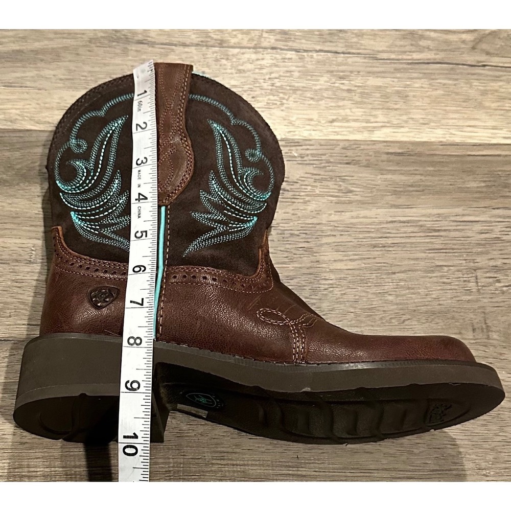 Ariat Brown Leather Western Ankle Boot with Teal Stitching - Picture 12 of 13